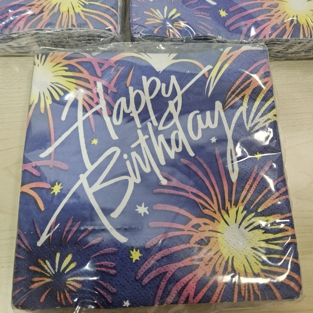 VTG NOS Lot (3) DesignWare Happy Birthday Fireworks Party Napkins 16ct 25x25.4cm